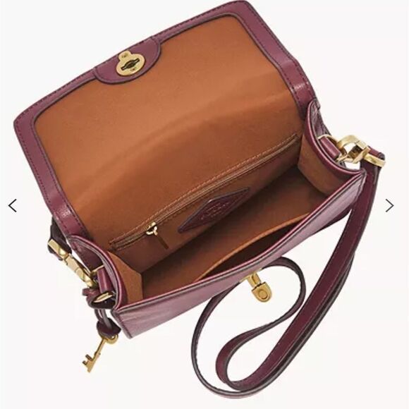 FOSSIL Ainsley Burgundy Croc Print Combo Leather Small Crossbody Bag Purse - Picture 4 of 7